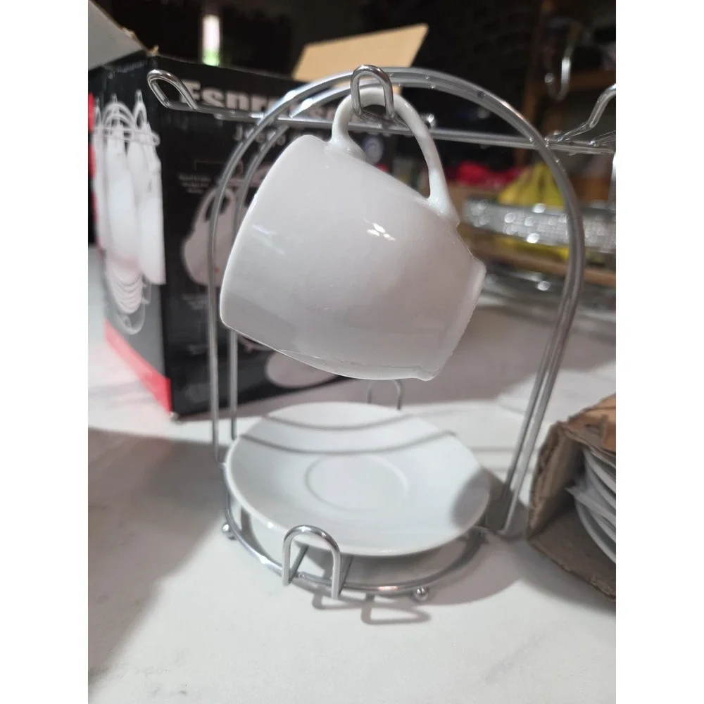BC Service For 6 Espresso Set. Cups, Saucers, And Display/Storage Stand. 4oz...